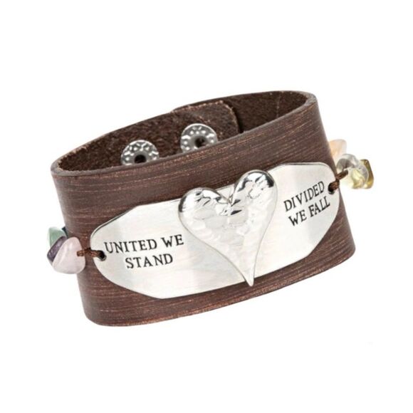 Hammered Heart & Multicolor Stone Faux Leather Wrap Bracelet Women’s OSFM - Picture 6 of 6